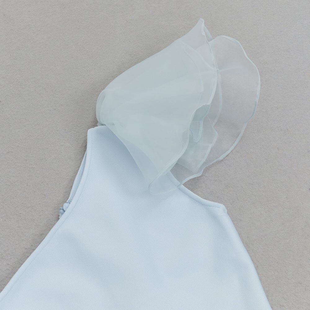 BANDAGE ONE-SHOULDER MIDI DRESS IN LIGHT BLUE