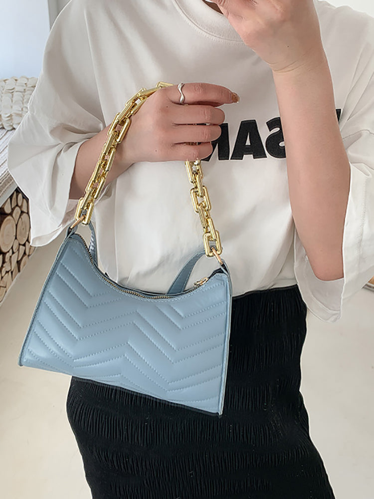 Solid Color Zipper Shoulder Bag