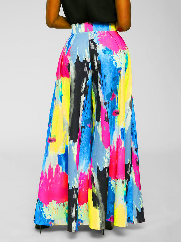 Tie Dye Print High Waist Wide Leg Pants