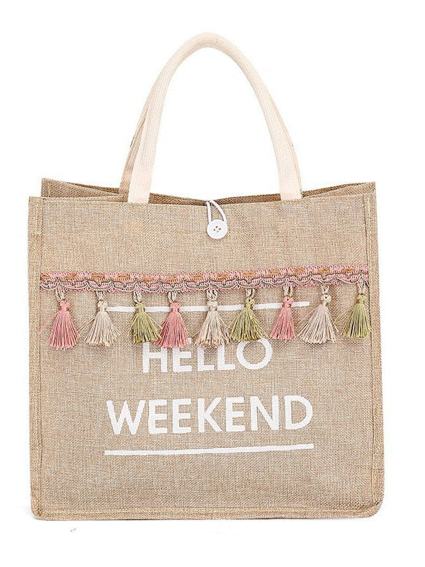 Letter Graphic Tassel Decor Square Bag