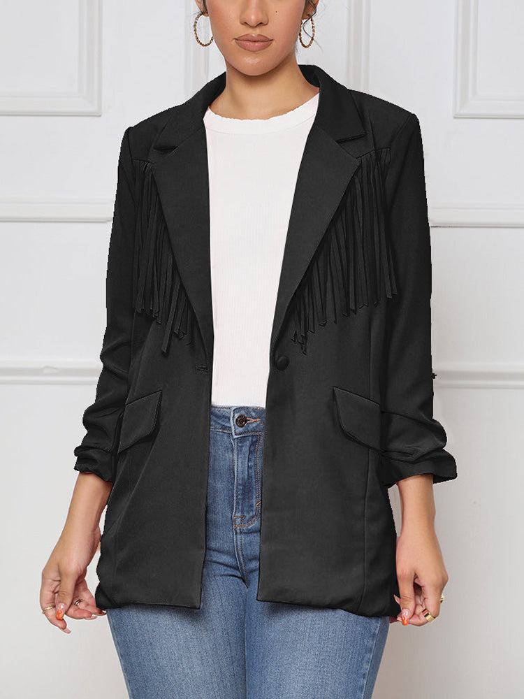 Casual Fringe Open Front Blazer