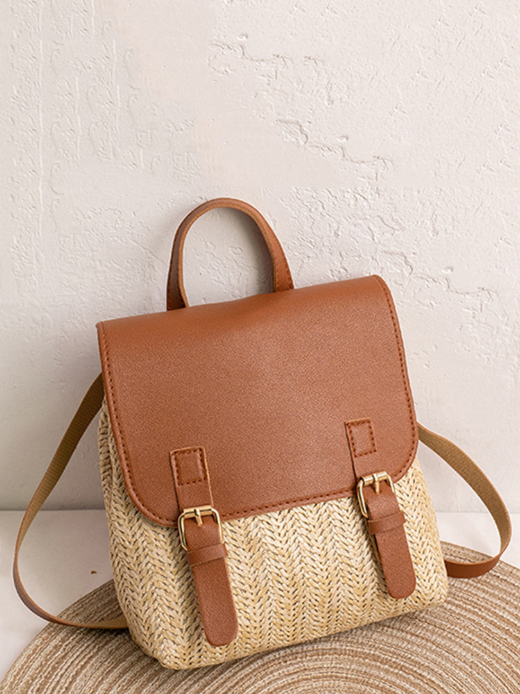 Braided Flap Straw Backpack