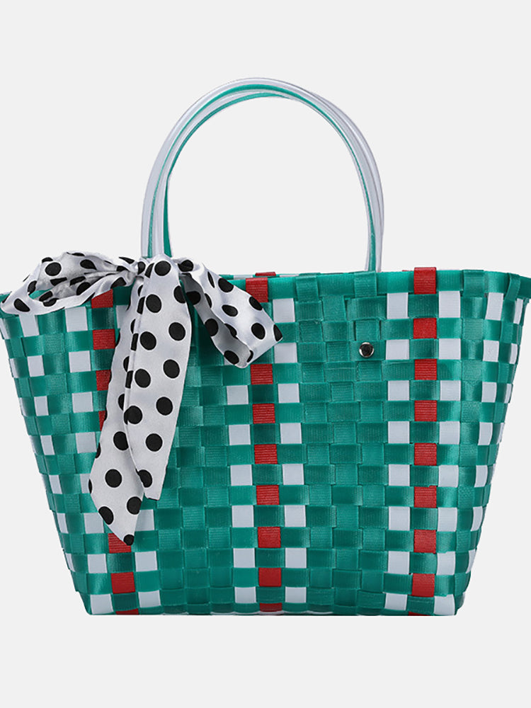 Woven Plaid Pattern Tote Bag