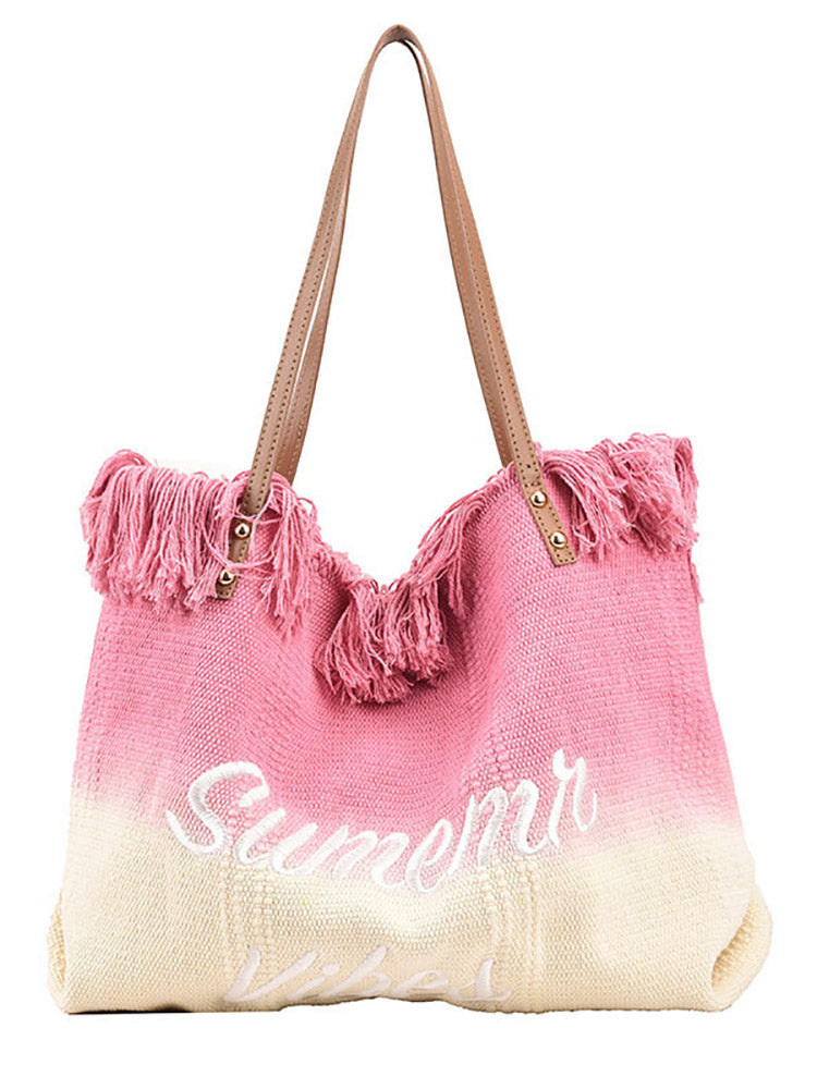 Summer Vibe Ombre Tassel Tote Bag