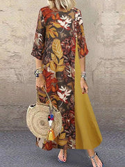 3/4 Sleeve Casual Printed Maxi Dresses