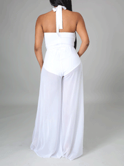 Halter Wide Leg Mesh Jumpsuit