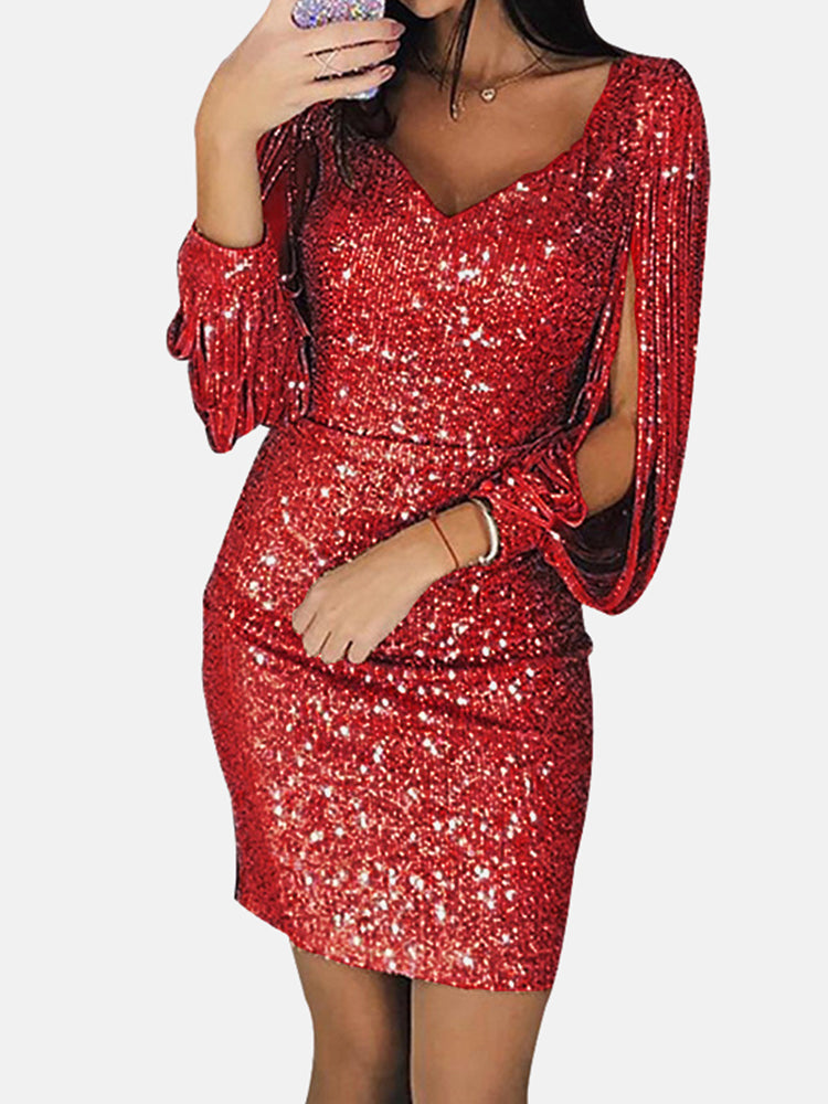 Tassel Sequin Midi Dress