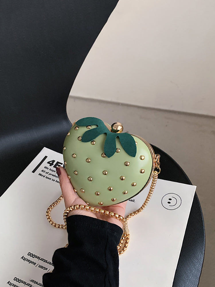 Strawberry Shape Rivet Crossbody Bag