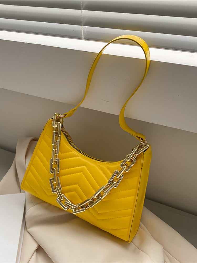 Solid Color Zipper Shoulder Bag