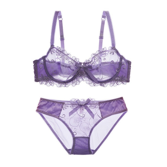 Embroidery Luxury Bras & Underwear Set Multi Colors