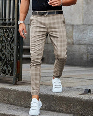 Men' s  Casual Grid Skinny Long Pants