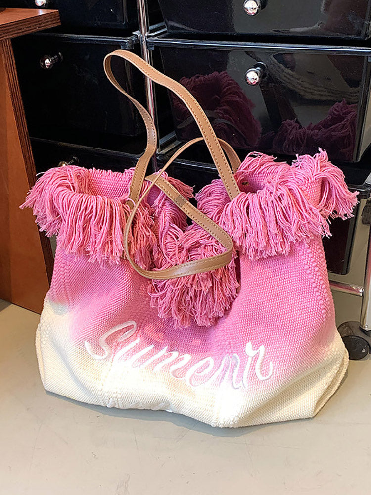 Summer Vibe Ombre Tassel Tote Bag