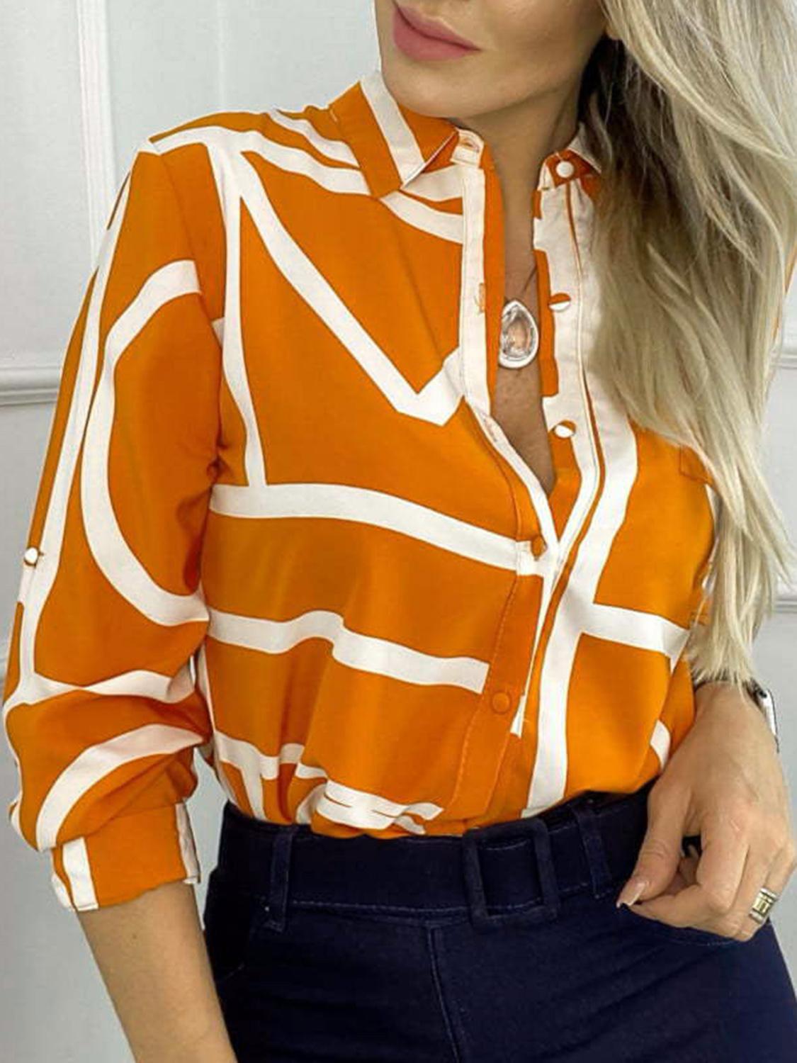 Abstract Print Button Up Blouses