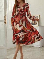 Allover Print V Neck Dress