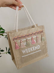 Letter Graphic Tassel Decor Square Bag