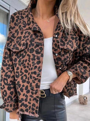 Animal Print Printing Turndown Collar Outerwear