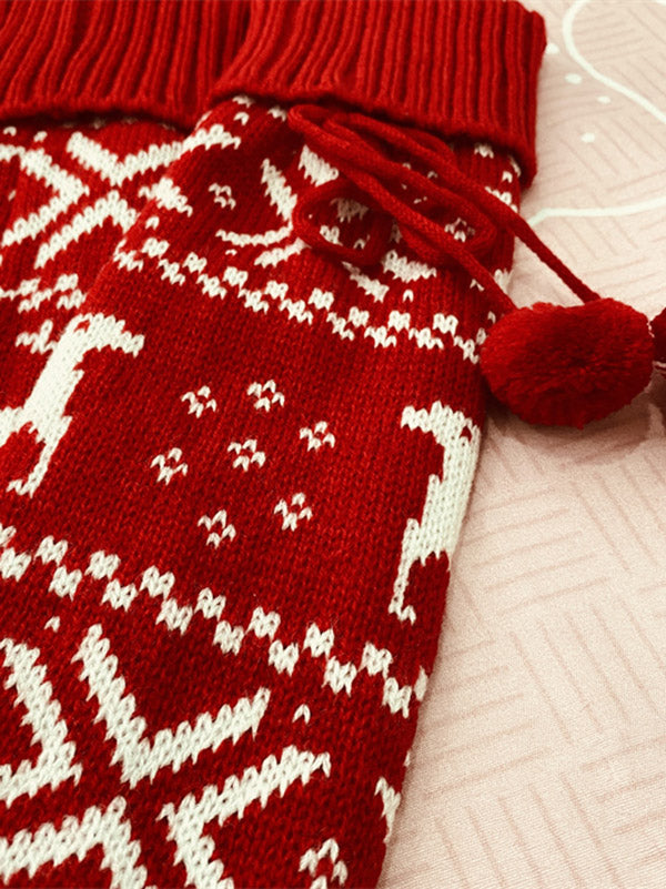 Christmas Elk Snowflake Print Pom Socks