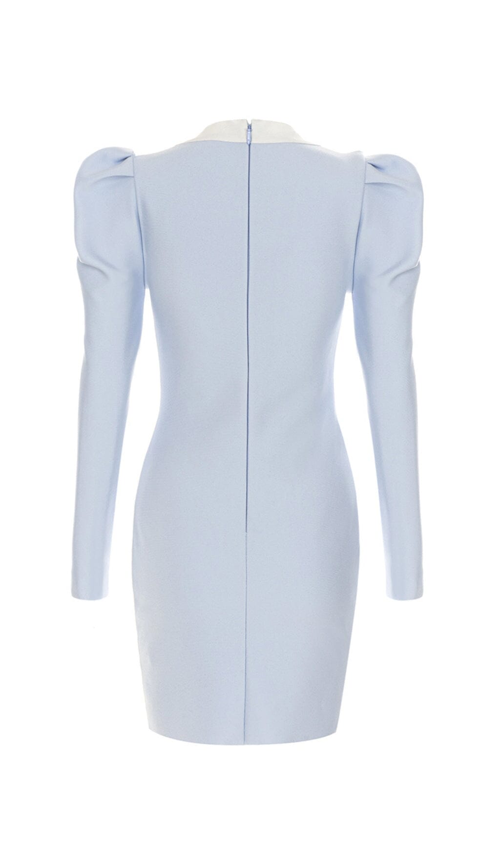 BANDAGE PUFF SLEEVE PEARL BUTTON ELEGANT MINI DRESS IN LIGHT BLUE