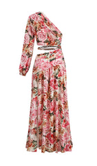 FLORAL PRINT ONE SHOULDER MAXI DRESS