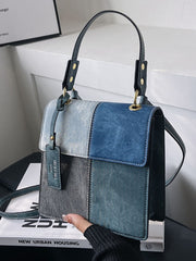 Denim Color Block Satchel Bag