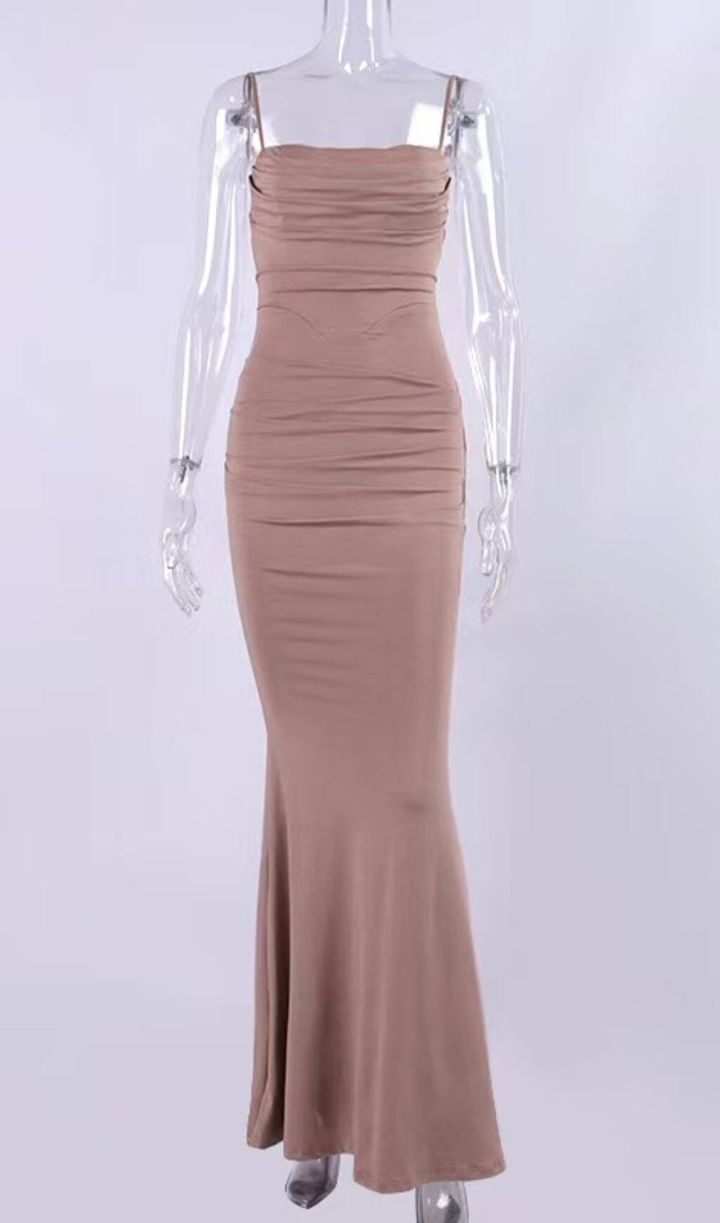 JERSEY CORSET MAXI DRESS IN ALMOND