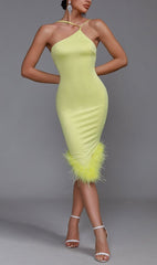 BANDAGE FEATHER BACKLESS MAXI DRESS IN YELLOW