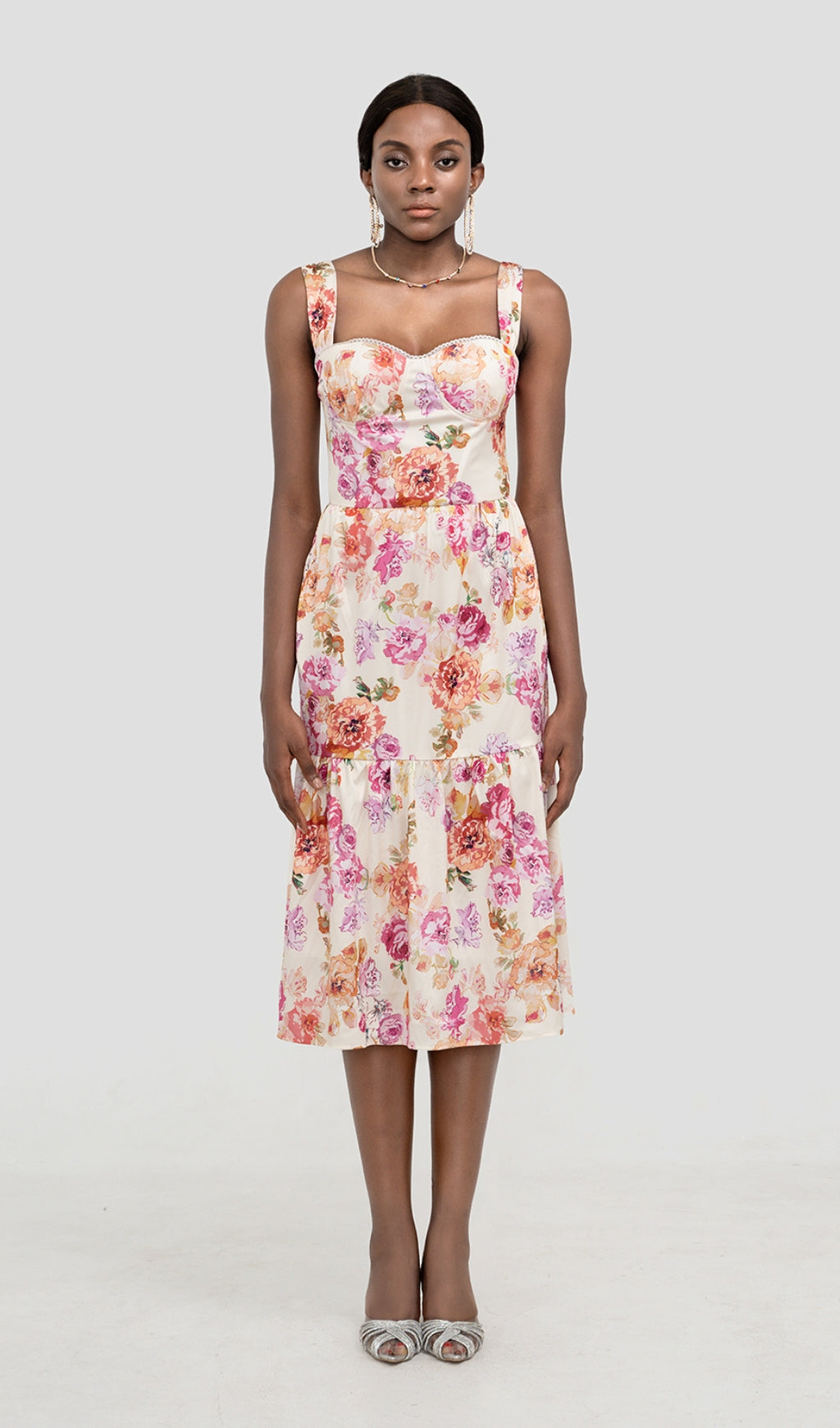 FLORAL MIDI DRESS IN IVORY