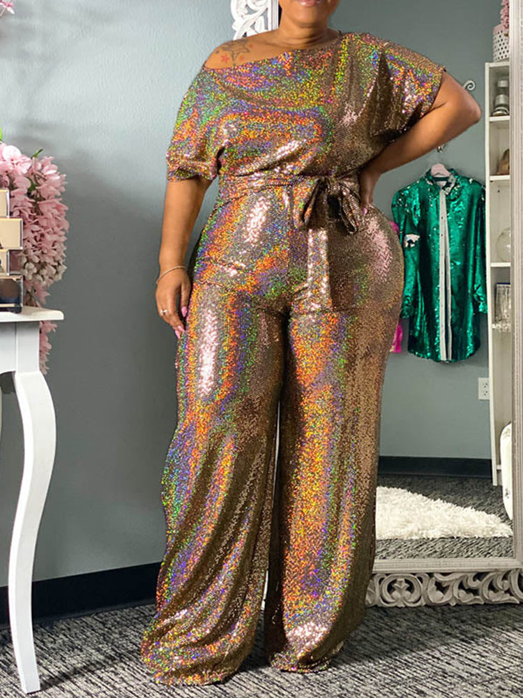 Wide Leg Sequin Jumpsuit