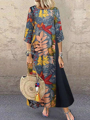 3/4 Sleeve Casual Printed Maxi Dresses