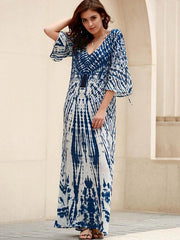 Anomalous Printed Half Sleeve Deep V Neck Side Split Dress