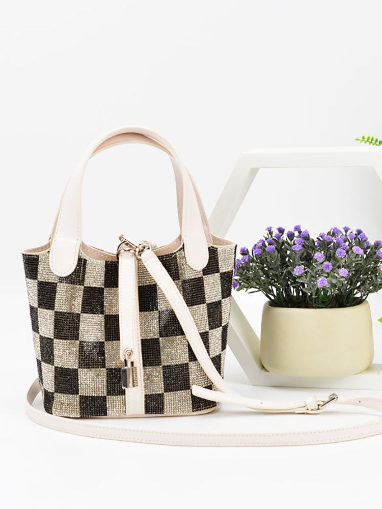 Rhinestone Plaid Tote Bag