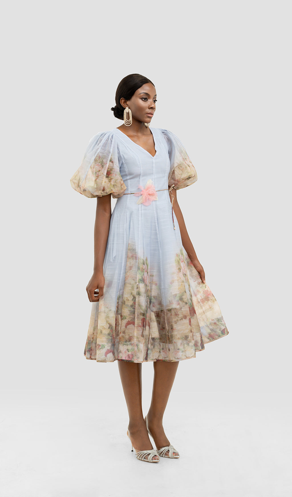 JONI FLORAL PUFF SLEEVE MIDI DRESS