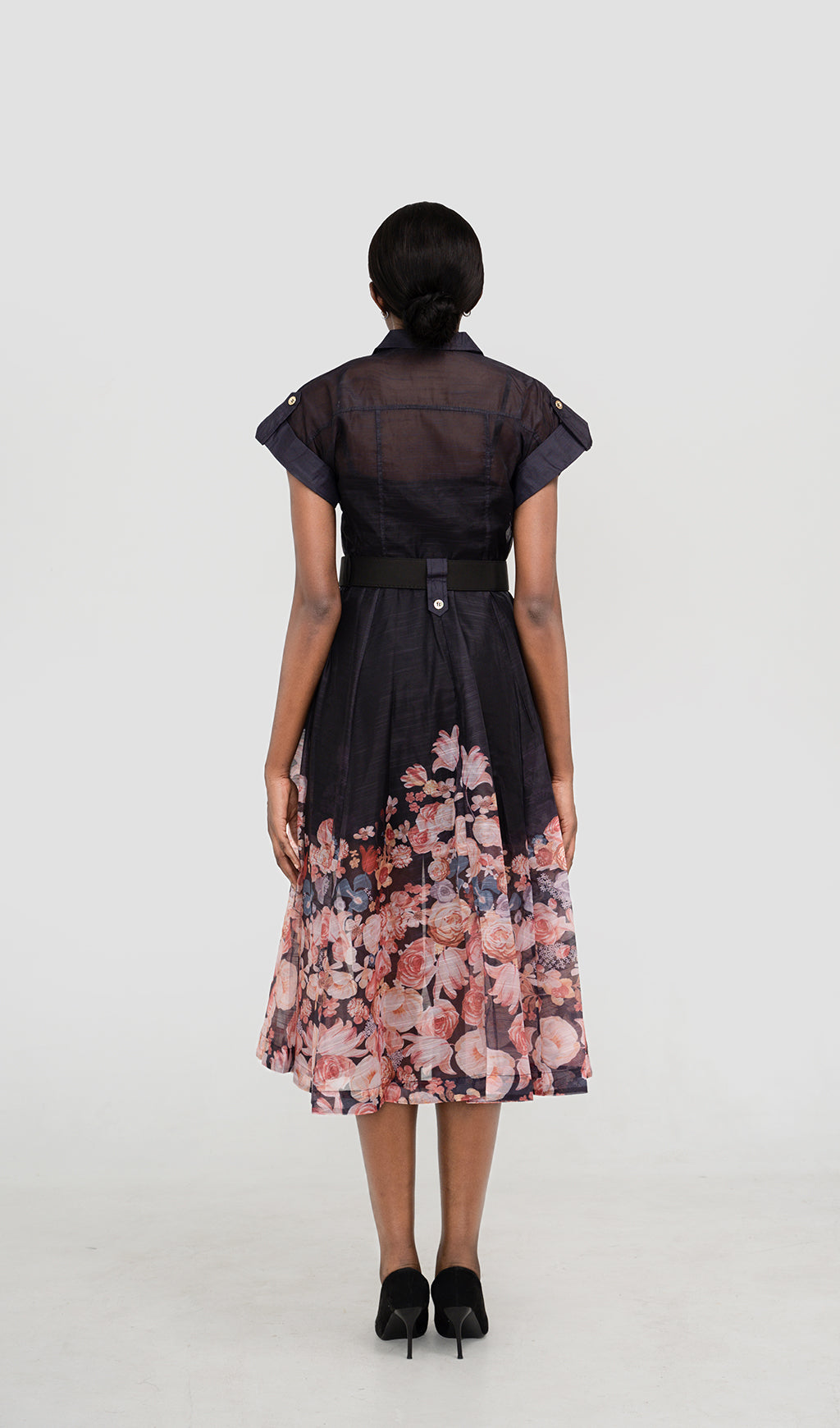 FORESTA FLORAL BLACK MIDI DRESS