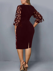 Sequin Embellish Quarter Sleeve Dress