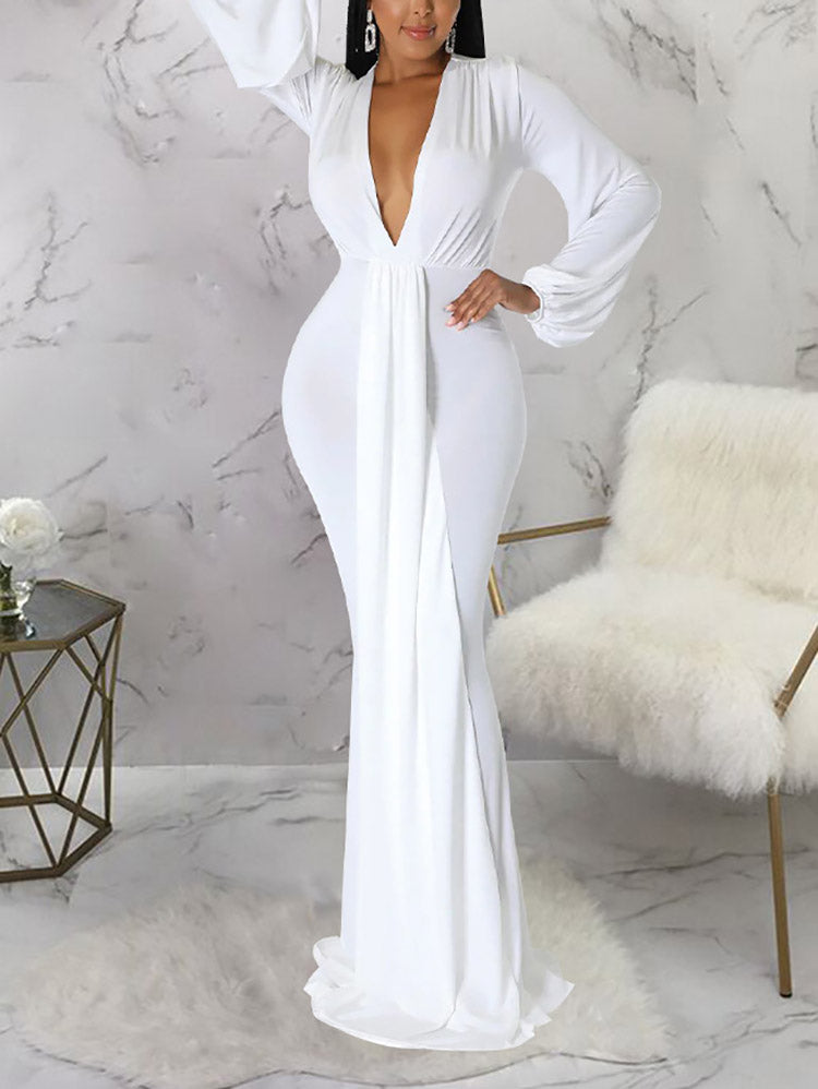 Deep V Neck Evening Maxi Dress