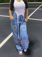 Heart Print Pocket Patch Jeans