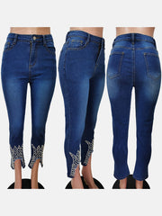 Beading Mid Waist Skinny Jeans