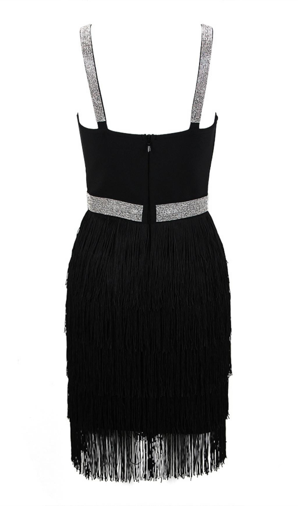 FRINGED BODYCON BACKLESS MINI DRESS