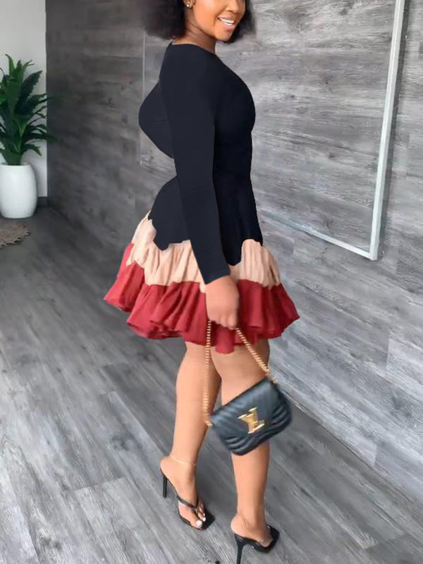 Color Block Ruffle Mini Dress