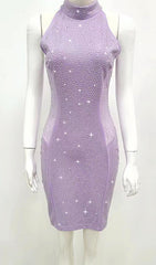 HALTER BODYCON MINI DRESS IN PURPLE