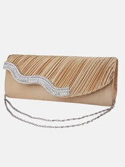 Solid Rhinestone Pleated Handbag Clutch