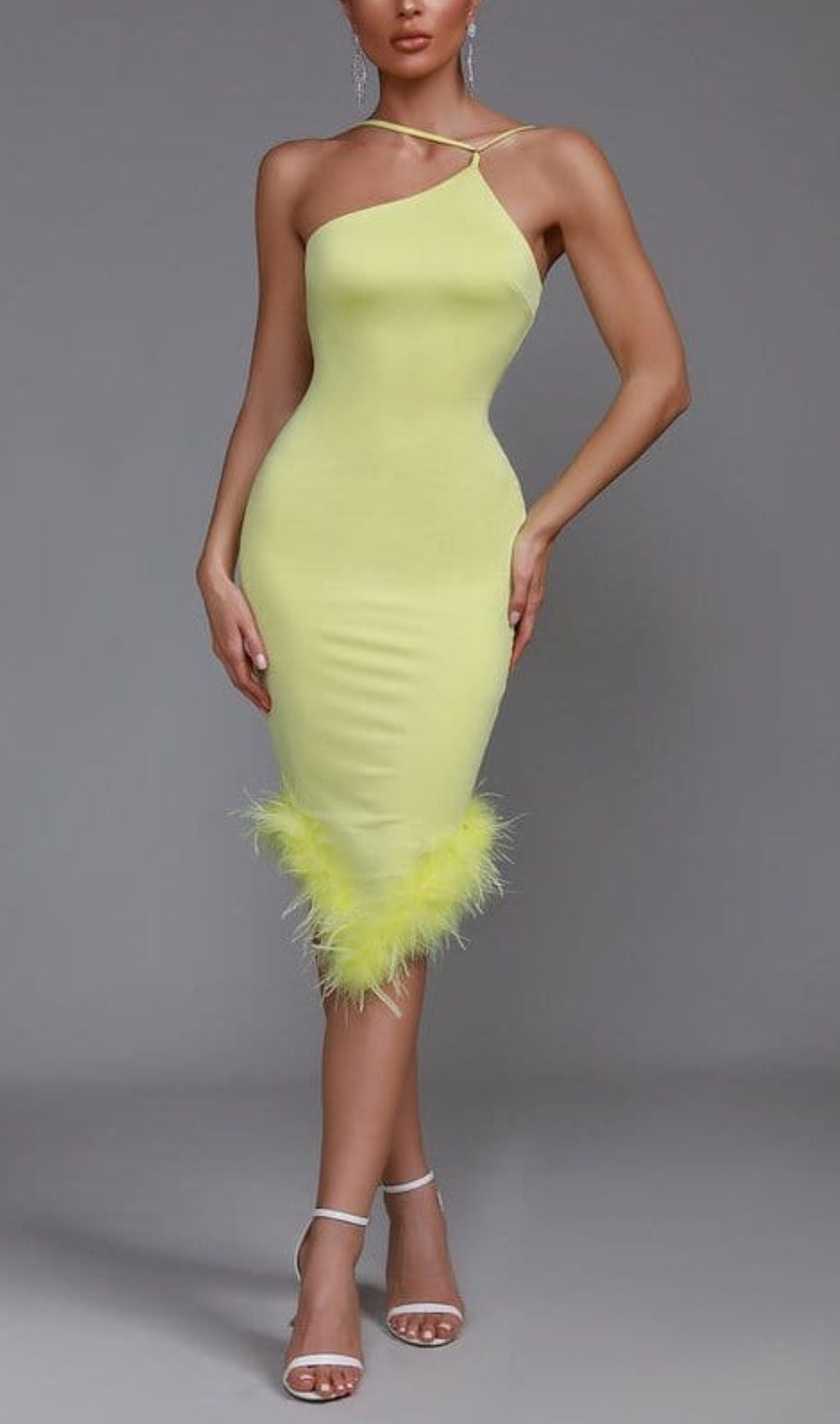 BANDAGE FEATHER BACKLESS MAXI DRESS IN YELLOW