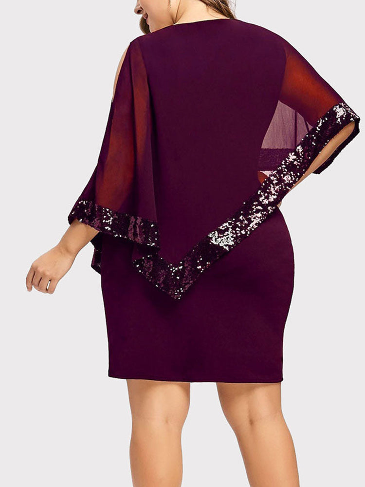 Cold Shoulder Overlay Sequins Dress