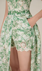 FLORAL THIGH SLIT MIDI DRESS IN GREEN