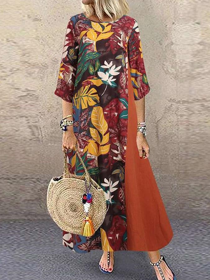 3/4 Sleeve Casual Printed Maxi Dresses