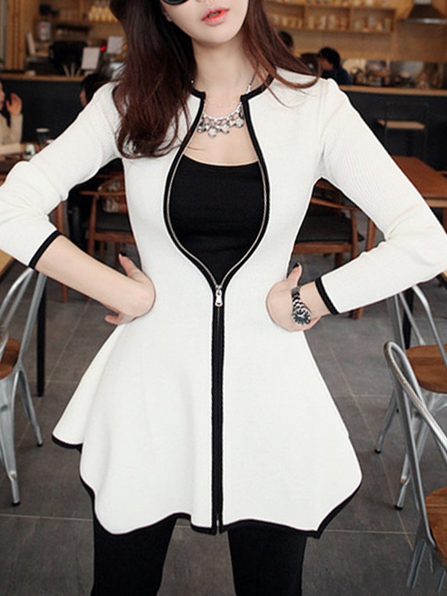 Asymmetric Hem Contrast Trim Zips Blazer