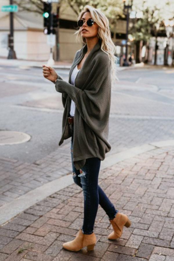 Asymmetric Hem  Batwing Sleeve Cardigans