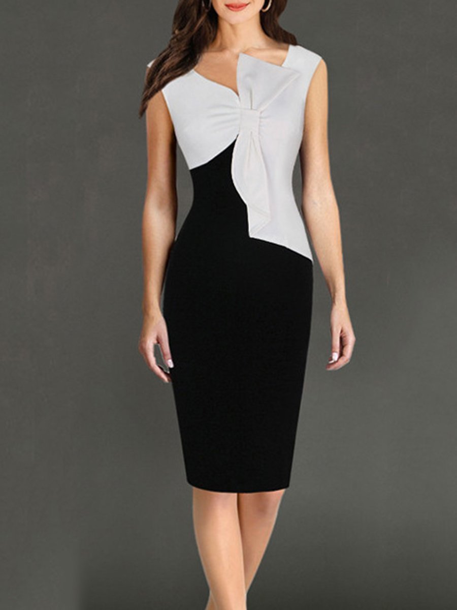 Asymmetric Neck  Color Block Bodycon Dress