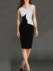 Asymmetric Neck  Color Block Bodycon Dress