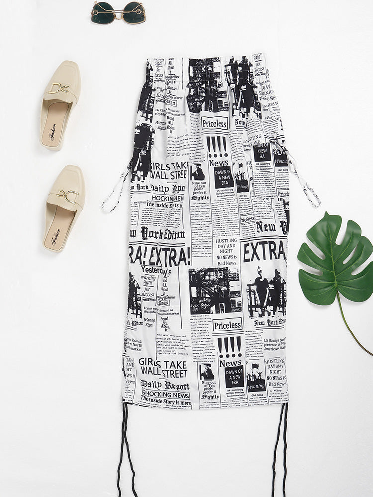 Newspaper Letter Print Skirt